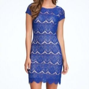 Bebe | Royal Blue Lace Open Back Bodycon Mini Dress Cocktail Party Date Night S